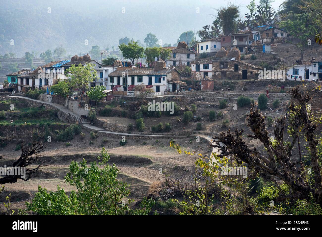 La imagen de la aldea de montaña en Sitlakhet, Almora en Kumaon, Uttaranchal, India, Asia Foto de stock