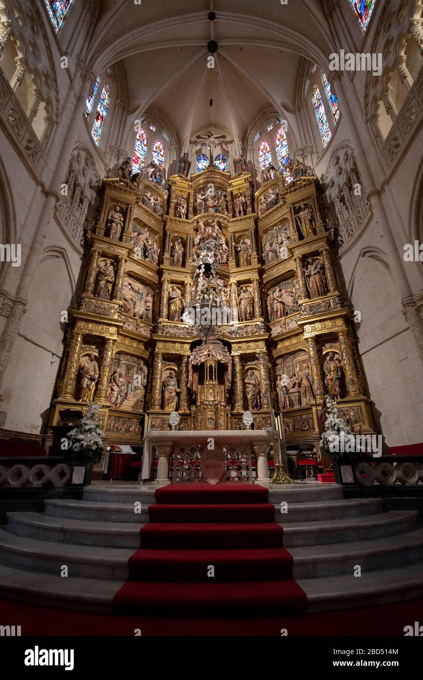 Retablo capilla mayor, Catedral de Santa María de Burgos, Patrimonio de la Humanidad de la UNESCO, Burgos, Castilla y León, España, Europa Foto de stock