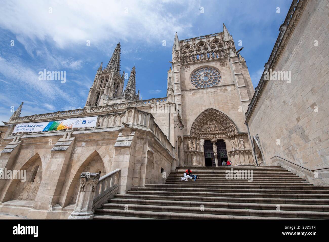Escaleras a la Puerta Sacramental, Fachada del Sarmental, Catedral de Santa María de Burgos, Patrimonio de la Humanidad de la UNESCO, Burgos, Castilla y León, España Foto de stock