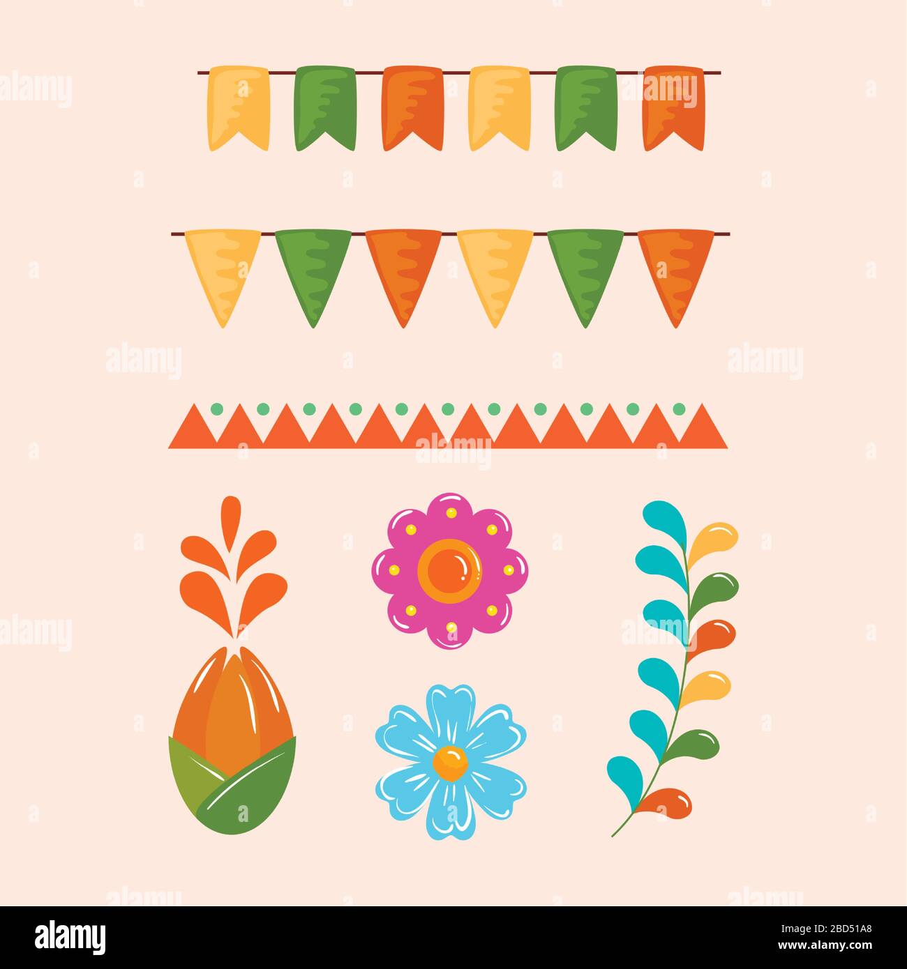 Hojas de flores mexicanas y diseño de vectores de pancartas Imagen Vector  de stock - Alamy