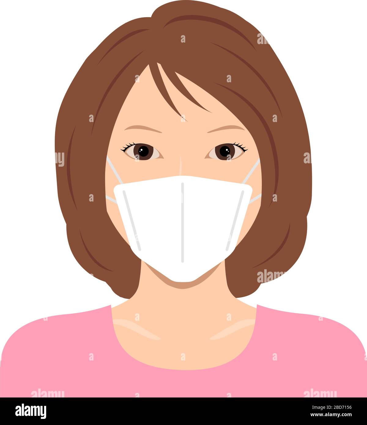 Mujer asiática joven (parte superior del cuerpo ) usando una máscara ilustración vectorial / Coronavirus (gripe fiebre del heno, etc.) prevención. Ilustración del Vector