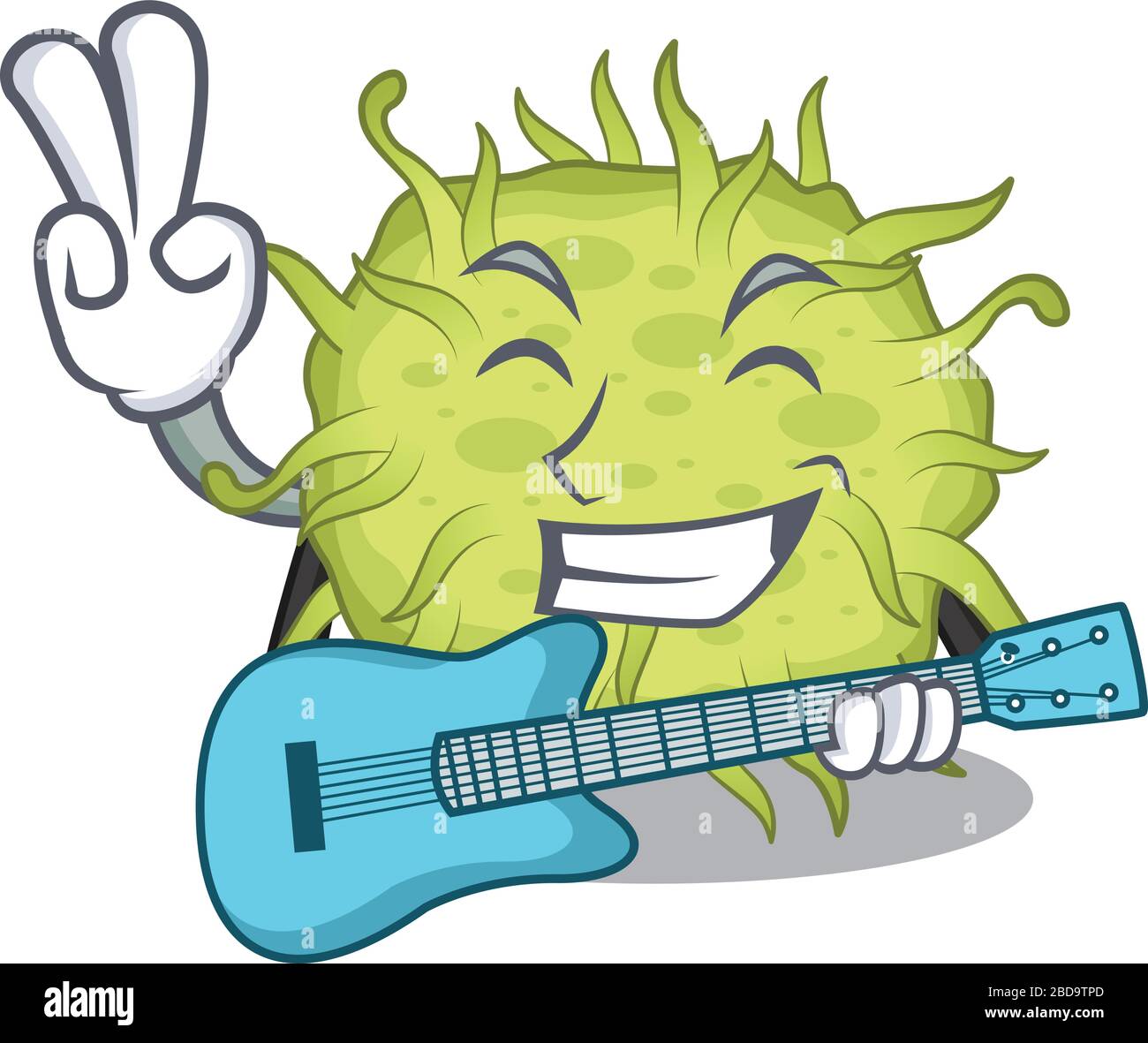 Talentoso músico de bacterias coco diseño de dibujos animados tocando una  guitarra Imagen Vector de stock - Alamy