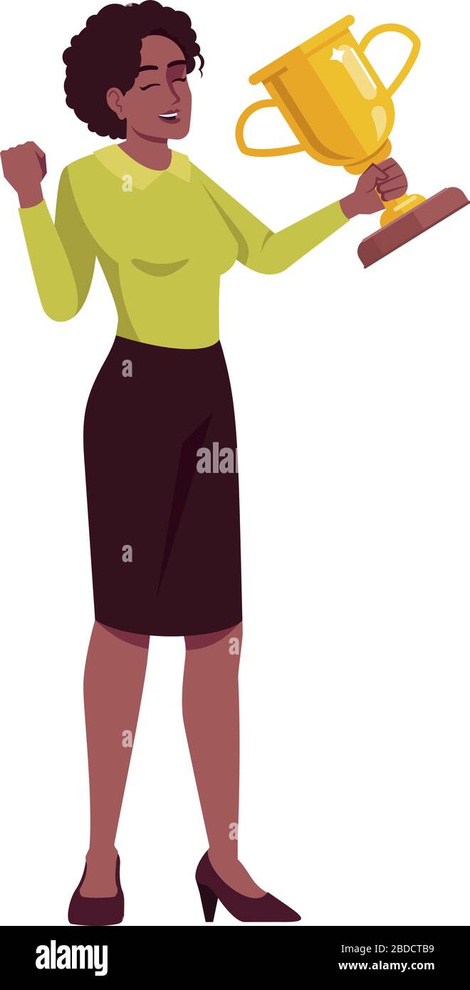 Ilustración de vector de color RGB semiplano de reconocimiento profesional.  Businesswoman con trofeo victorioso gestos aislado personaje de dibujos  animados en blanco Imagen Vector de stock - Alamy