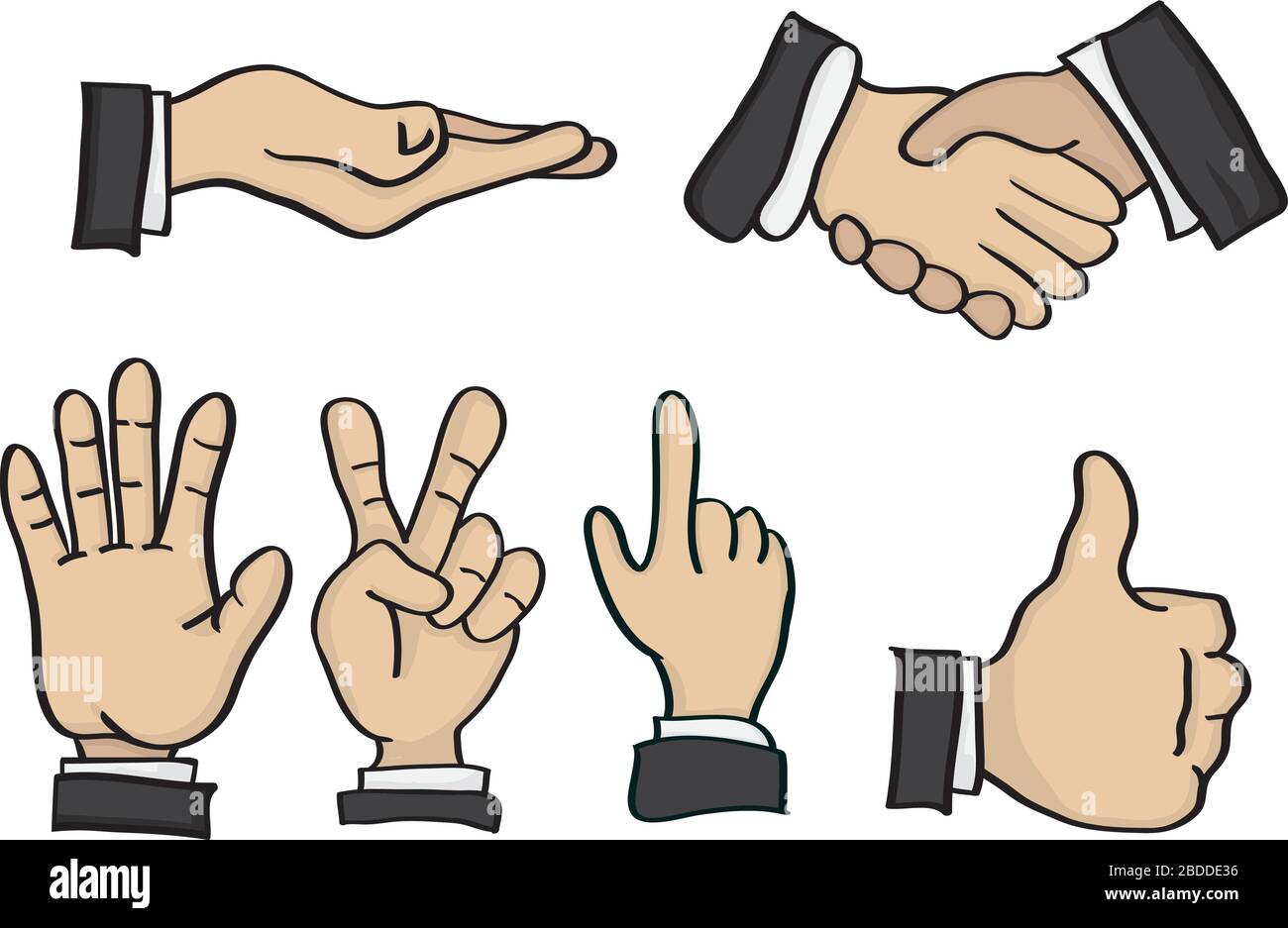 Ilustración vectorial de manos de dibujos animados en diferentes gestos de  signo de mano Imagen Vector de stock - Alamy