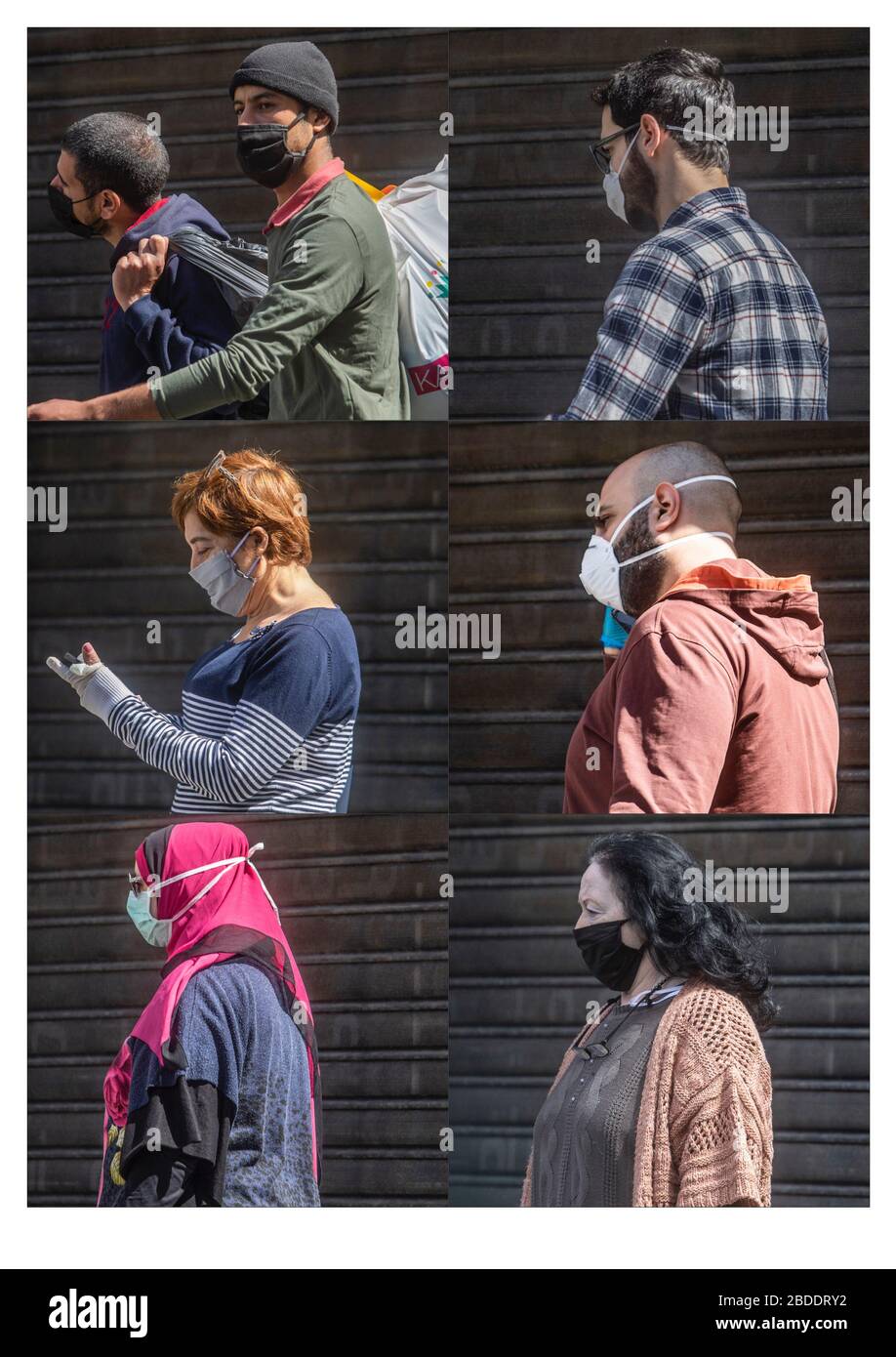 Beirut, Líbano. 6 de abril de 2020. Una imagen compuesta de personas en Beirut que usan máscaras quirúrgicas protectoras contra las infecciones por covid-19. Crédito: amer ghazzal/Alamy Live News Foto de stock