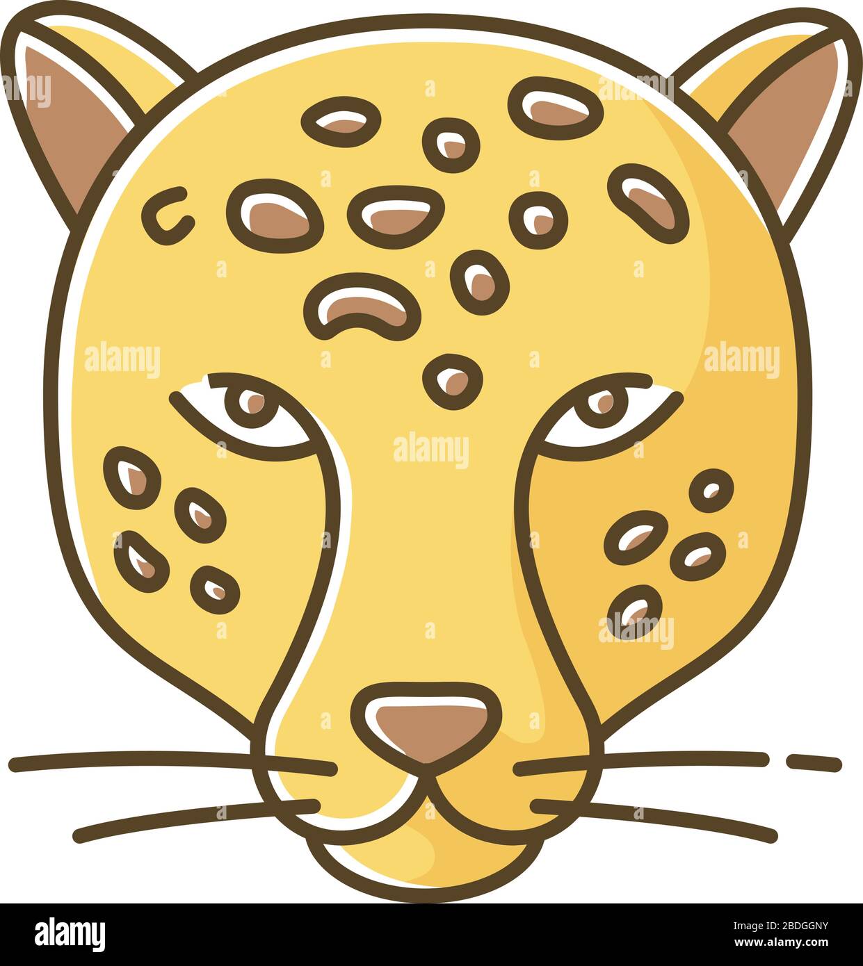 Icono de color RGB amarillo de Jaguar. Cabeza de leopardo. Cheetah. Gato  salvaje de gran mancha que vive en América del Sur. Fuerte depredador  agresivo. Mora en la selva Imagen Vector de