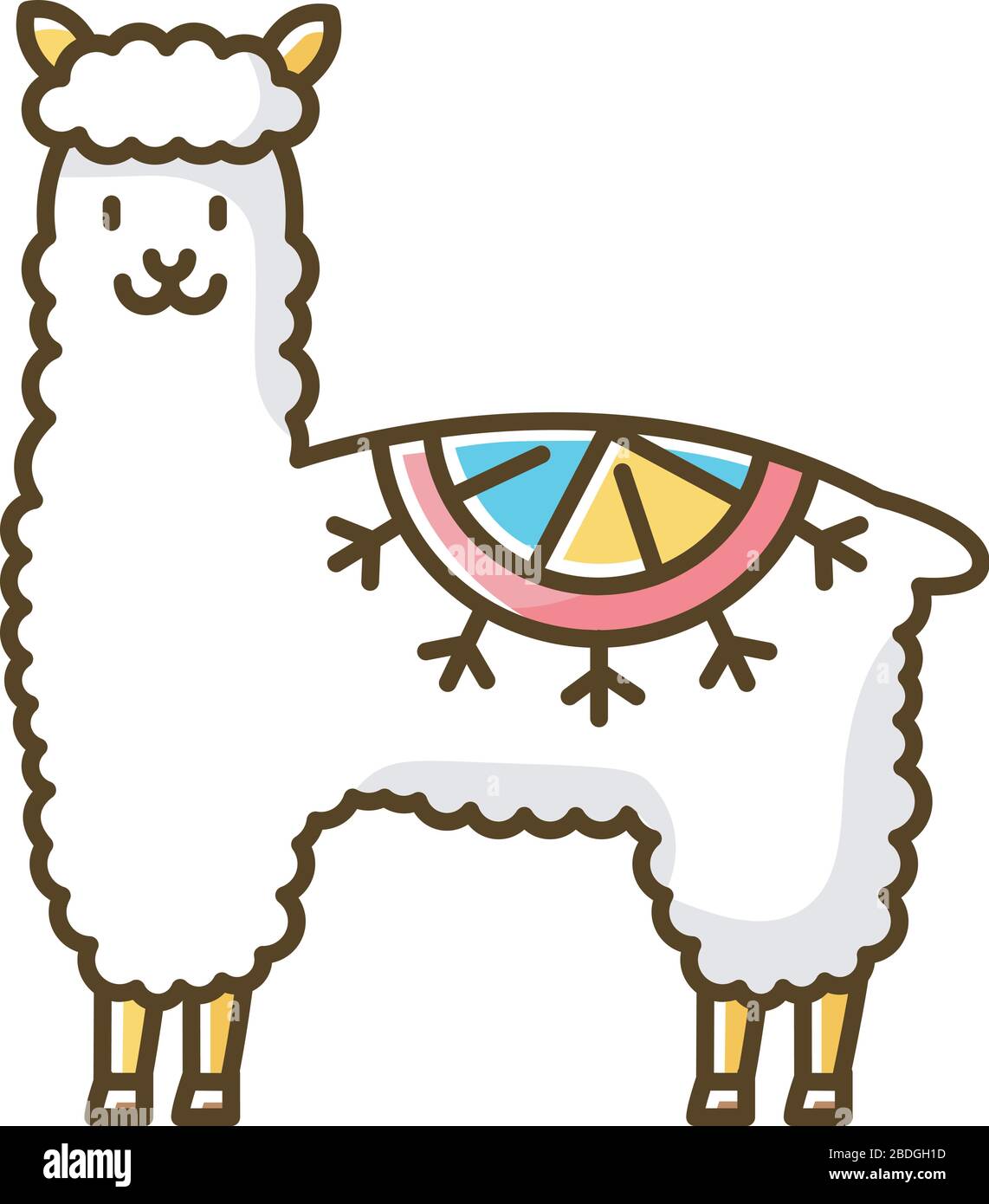 Icono de color RGB de alpaca. Llama de lana coqueta domesticada peruana. Adorable camélido sudamericano. Animal rumiante con capucha procedente de los Andes. Divertido como camello Ilustración del Vector