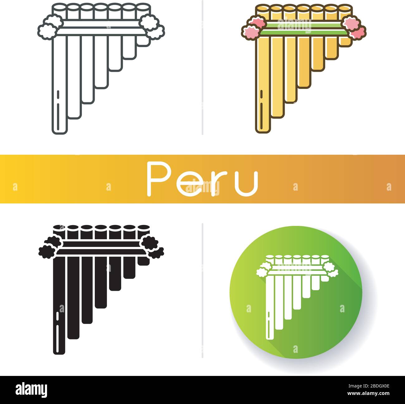 Conjunto de iconos Siku. Instrumento musical de viento tradicional peruano.  Flauta de pan, zamponia. Instrumento popular de Perú, Bolivia y México.  Lineal, negro y Imagen Vector de stock - Alamy