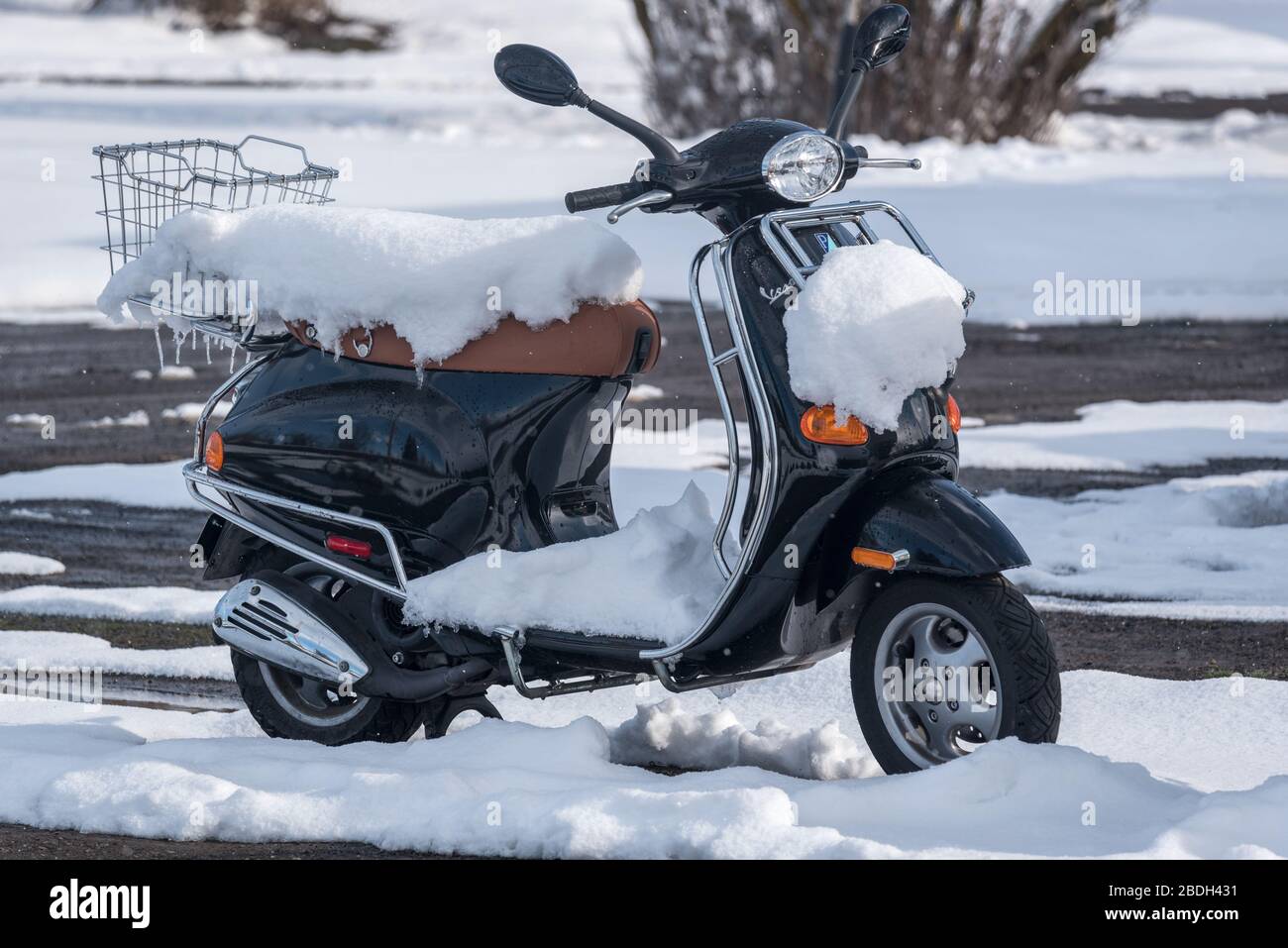 Moto de Vespa cubierta de nieve, Joseph, Oregon Fotografía de stock - Alamy