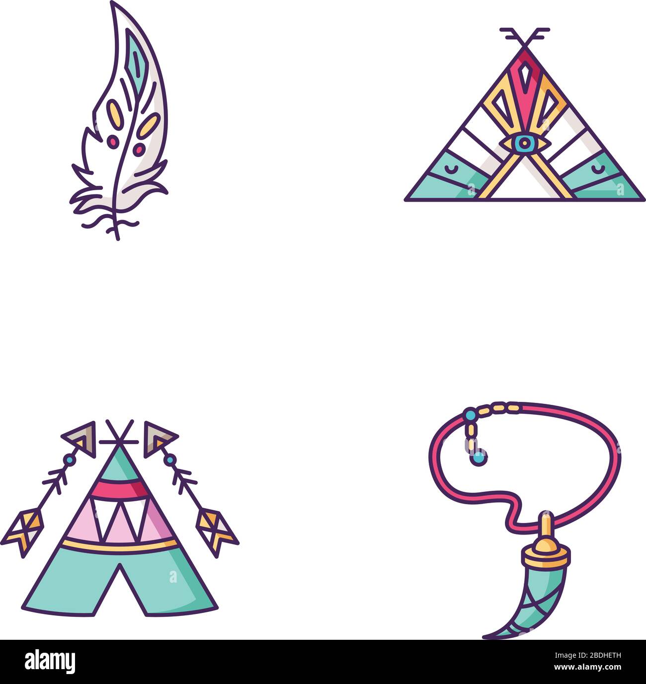 Accesorios indios nativos americanos Juego de iconos de color RGB. Teepee  jefe de tribu. Collar con diente, pluma de águila. Wigwam con flechas y  étnicas Imagen Vector de stock - Alamy