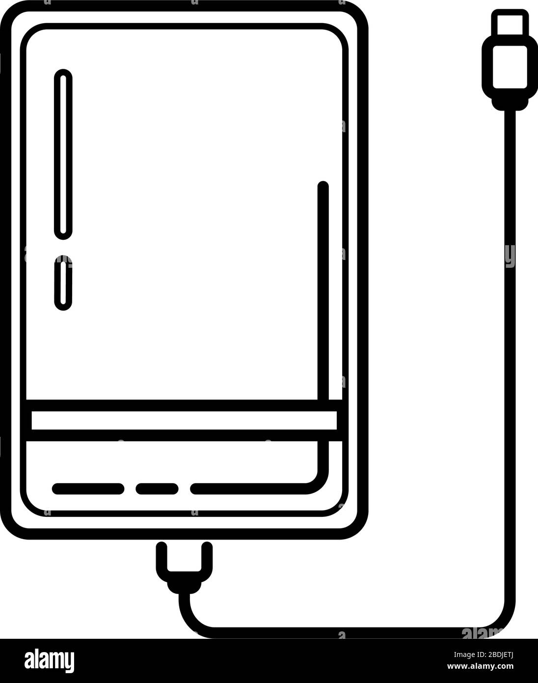 Línea icono de unidad de disco duro externa con cable USB aislado sobre  fondo blanco. Powerbank para cargar dispositivos móviles. Disco duro externo  portátil. Ilustración del vector de la unidad de memoria