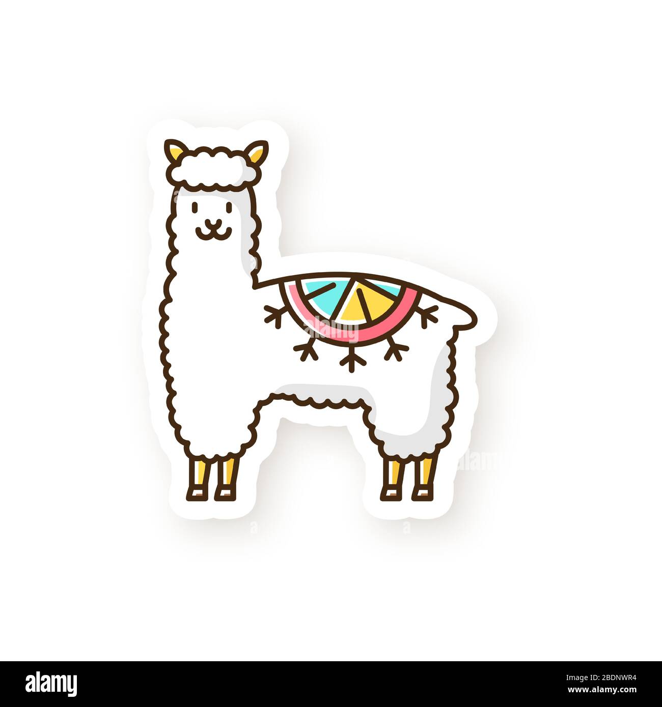Parche de alpaca. Llama de lana coqueta domesticada peruana. Adorable camélido sudamericano. Animal rumiante con capucha procedente de los Andes. Mamífero tipo camello. RGB Ilustración del Vector