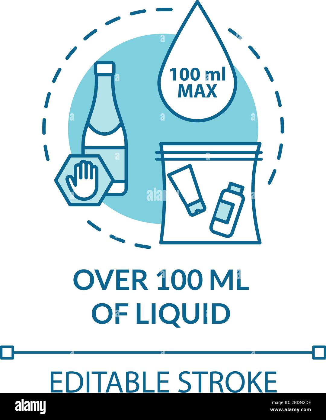 Más de 100 ml de icono de concepto líquido. Pasajero avión equipaje de  mano, pertenencias limitar idea de línea delgada ilustración. Control de  equipaje. Vector aislado Imagen Vector de stock - Alamy