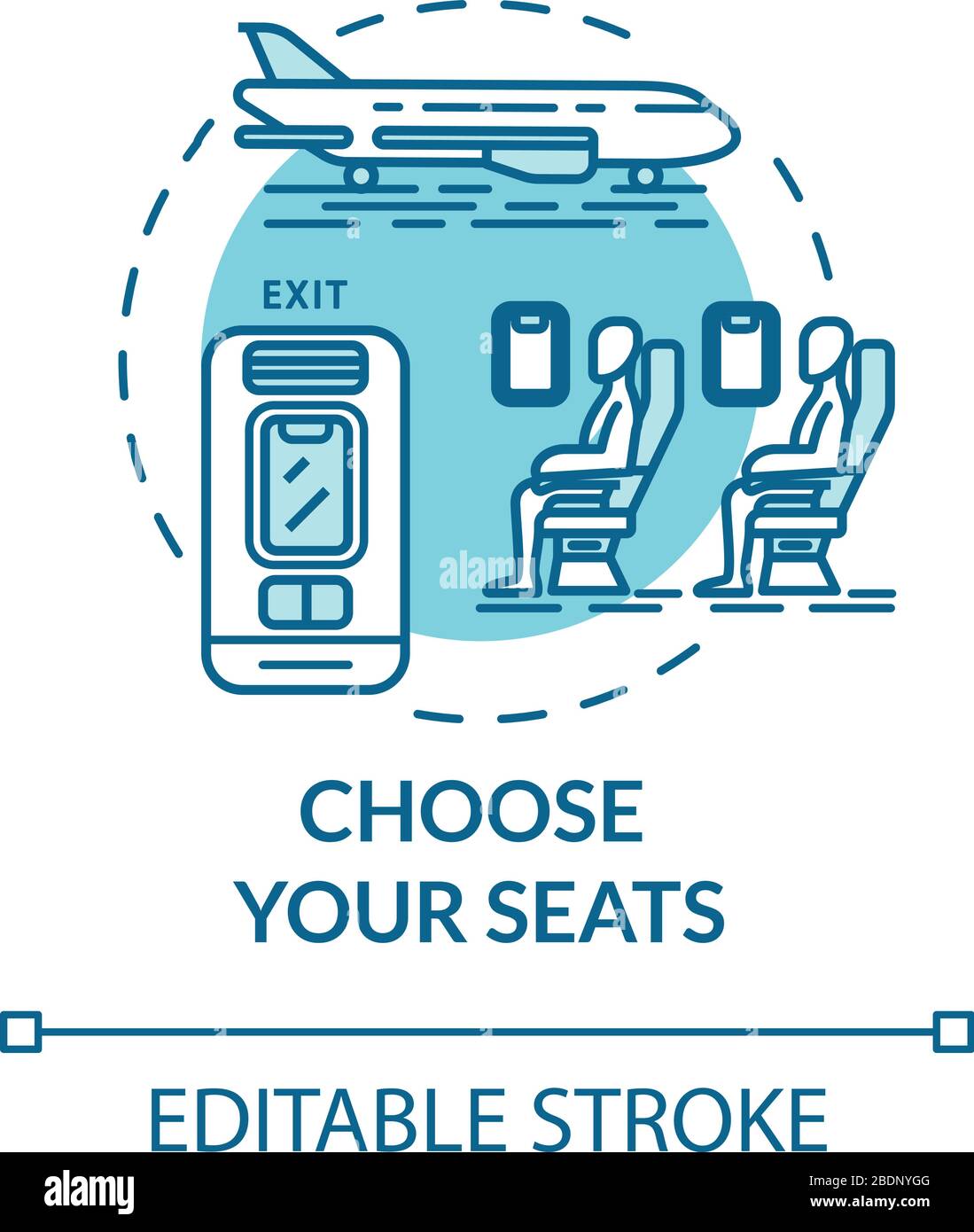 Elija el icono de concepto de asientos. Billetes de avión idea de reserva de línea delgada ilustración. Mapa de sillas de transporte de pasajeros. Viajando en avión. Vector Ilustración del Vector