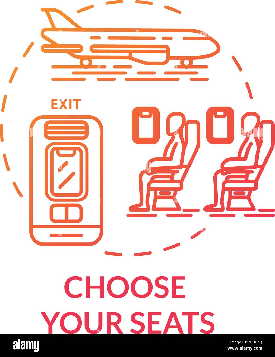 Elija el icono de concepto de asientos. Billetes de avión idea de reserva de línea delgada ilustración. Mapa de sillas de transporte de pasajeros. Viajando en avión. Vector Ilustración del Vector