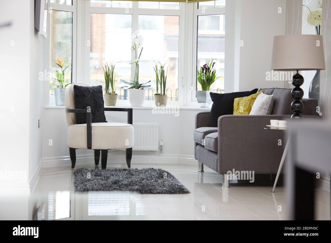 Hogar interior de una sala de estar contemporánea con muebles hermosos Foto de stock