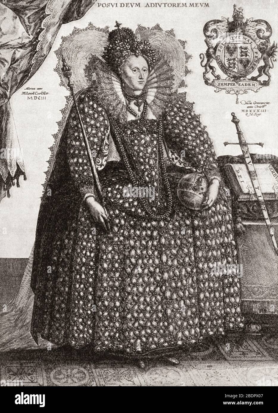 Elizabeth I, 1533 – 1603. Reina de Inglaterra e Irlanda. De Modes and Manners, publicado en 1925 Foto de stock