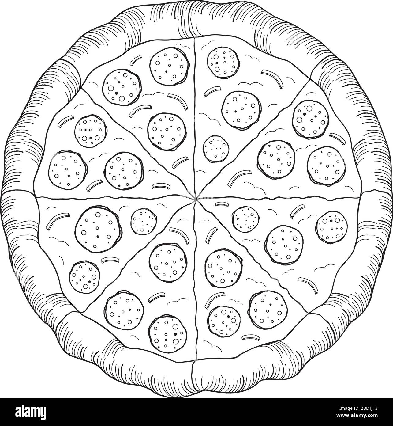 Pizza (pepperoni, cebolla) - dibujo/ilustración en blanco y negro Imagen  Vector de stock - Alamy