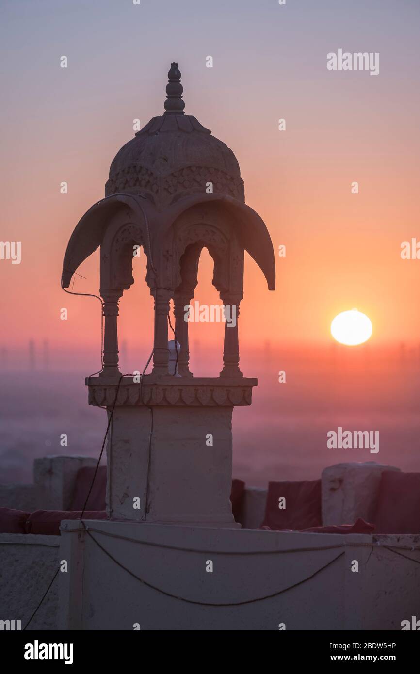 Vista al amanecer desde el fuerte Jaisalmer Rajasthan India Foto de stock