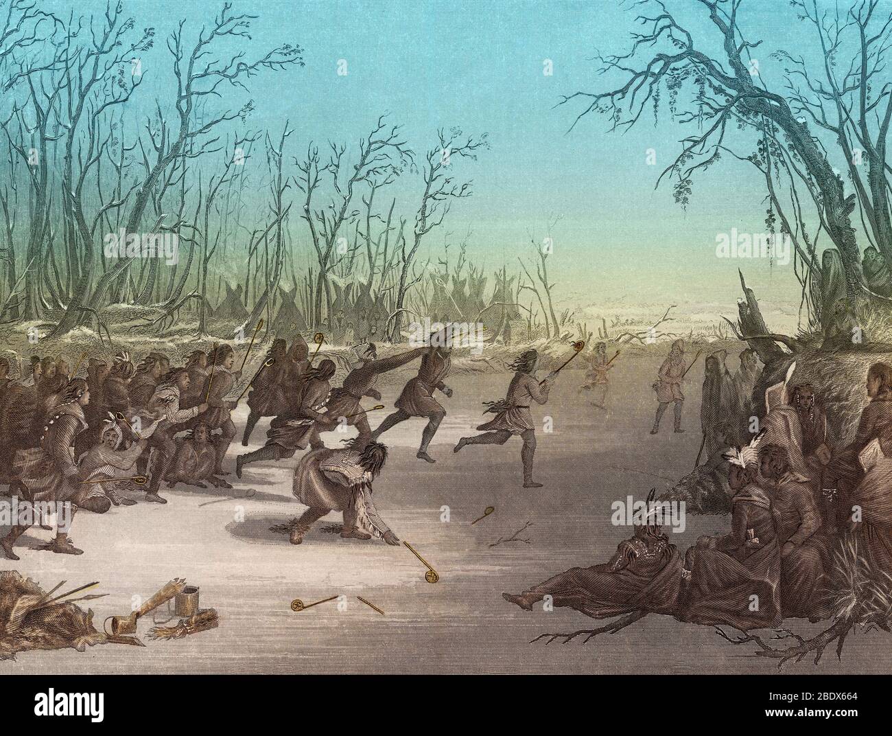 Indios Sioux nativos americanos jugando a Ball Game Foto de stock