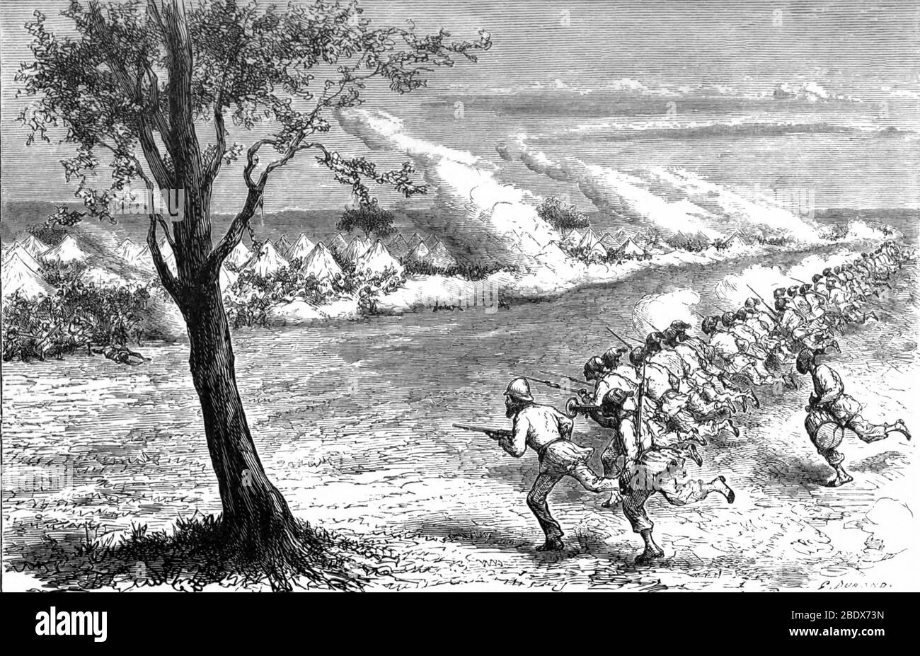 Los cazadores de esclavos atacan Fort Patiko, siglo XIX Foto de stock