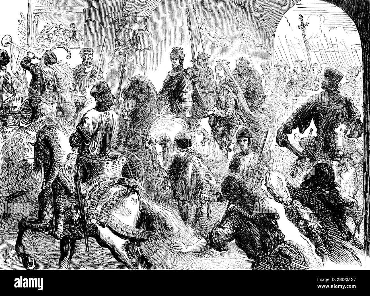 Tratado de Wallingford, llegada de Enrique II y Eleanor, 1153 Foto de stock