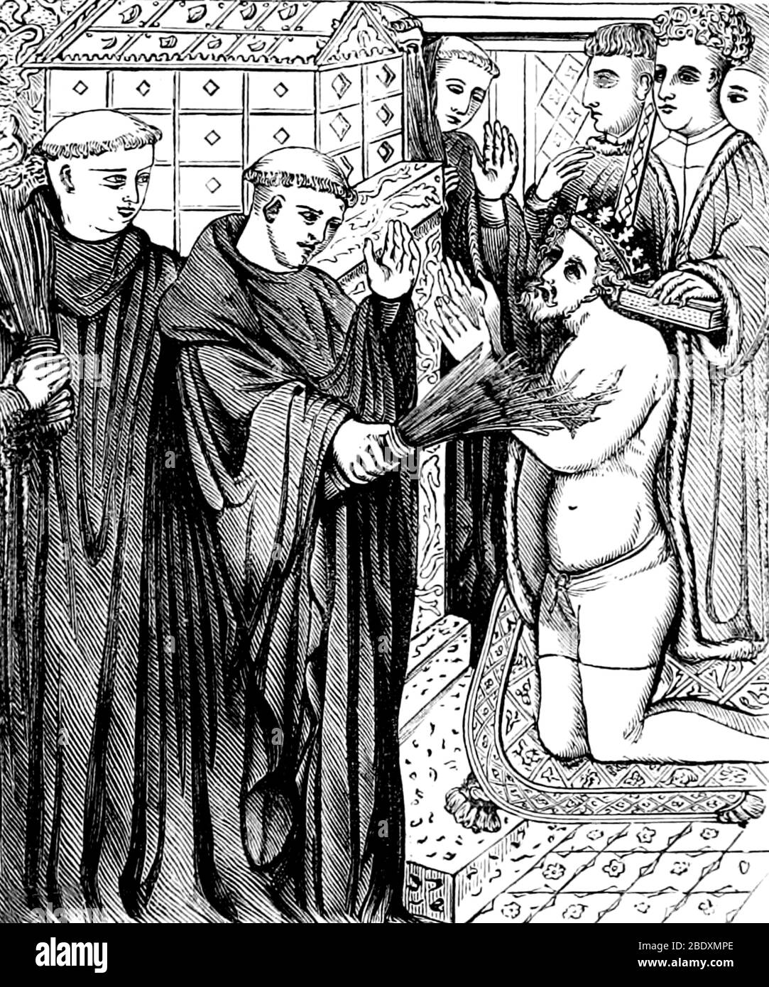 Enrique II haciendo penitencia en la Catedral de Canterbury, 1174 Foto de stock