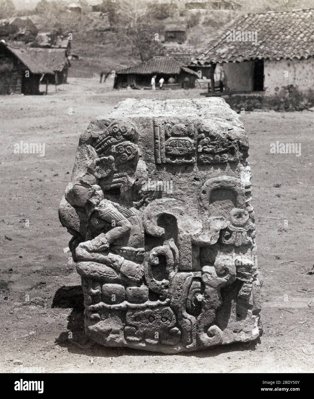 Maya Stela, Copán Foto de stock