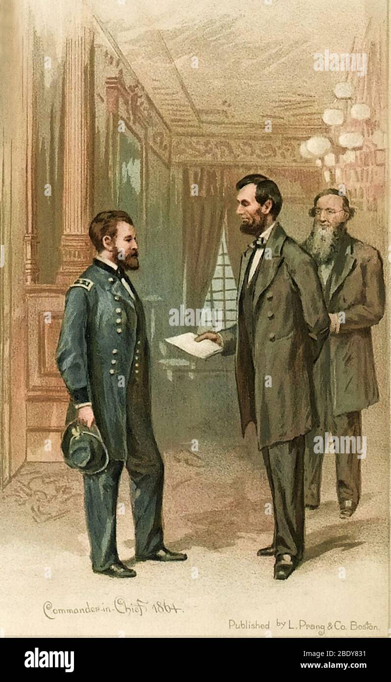 Ulysses S. Grant con Abraham Lincoln, 1864 Foto de stock