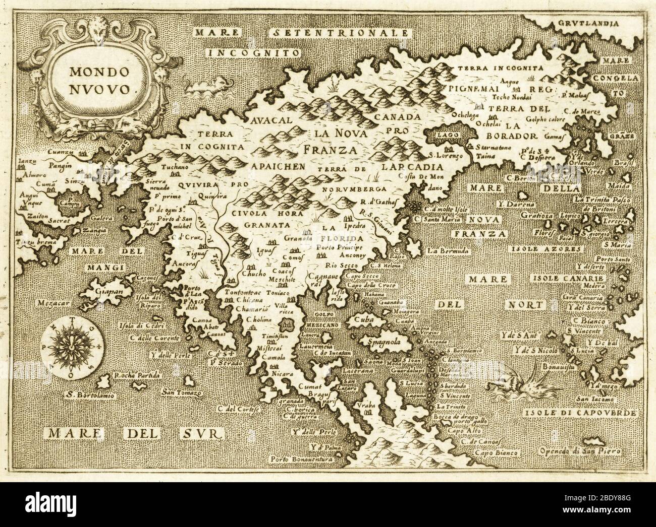 Mapa del Nuevo Mundo, 1572 Foto de stock
