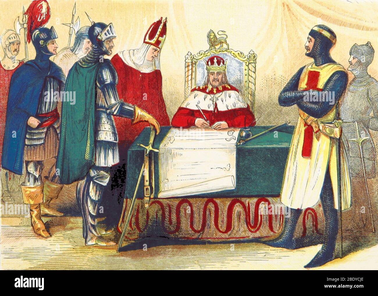 Rey Juan firma Carta Magna, 1215 Foto de stock
