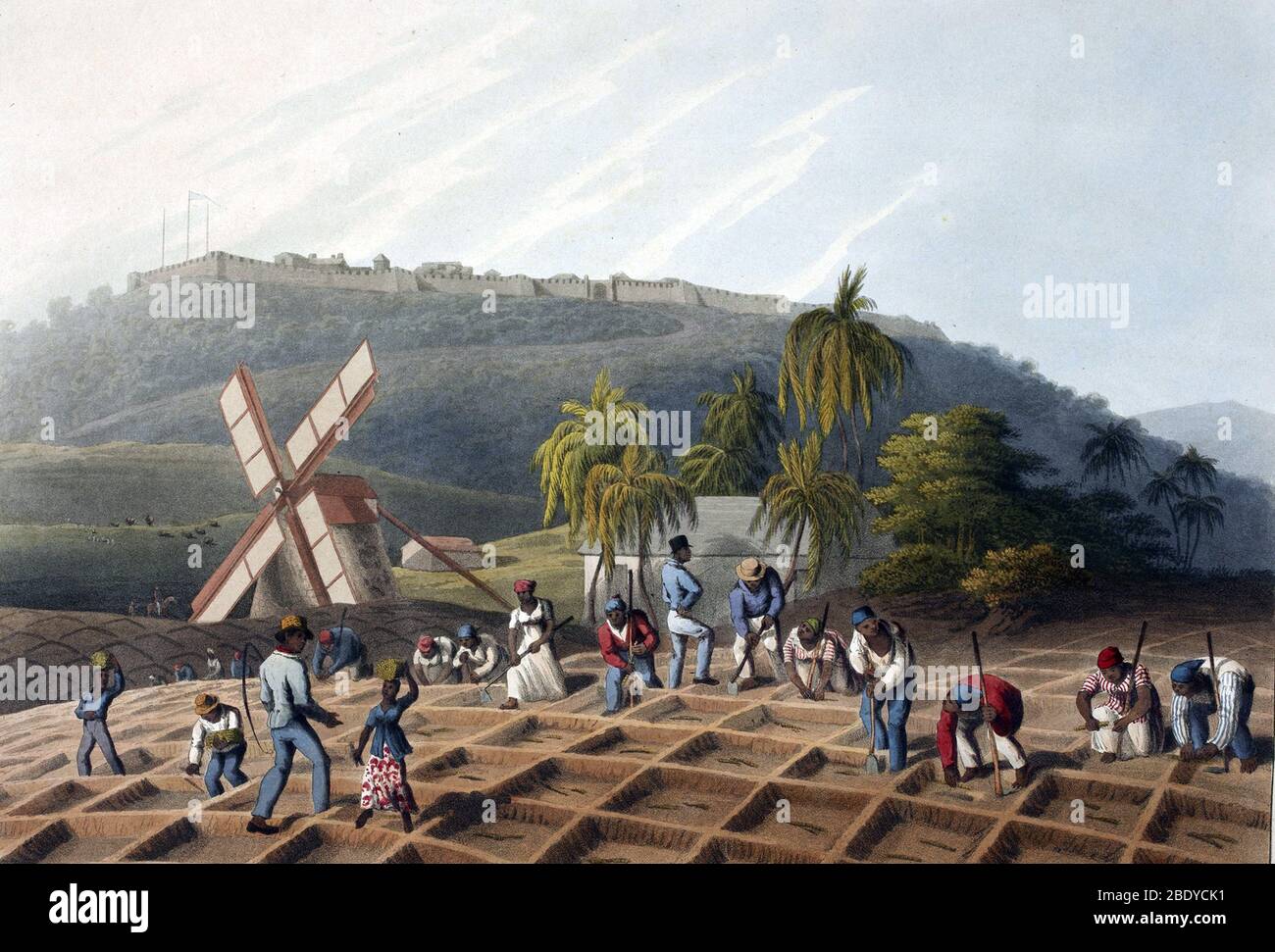 La esclavitud, antigua plantación de azúcar, 1823. Foto de stock