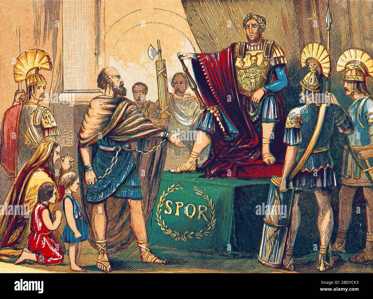 Caractaco ante el Emperador Claudius, siglo I Foto de stock