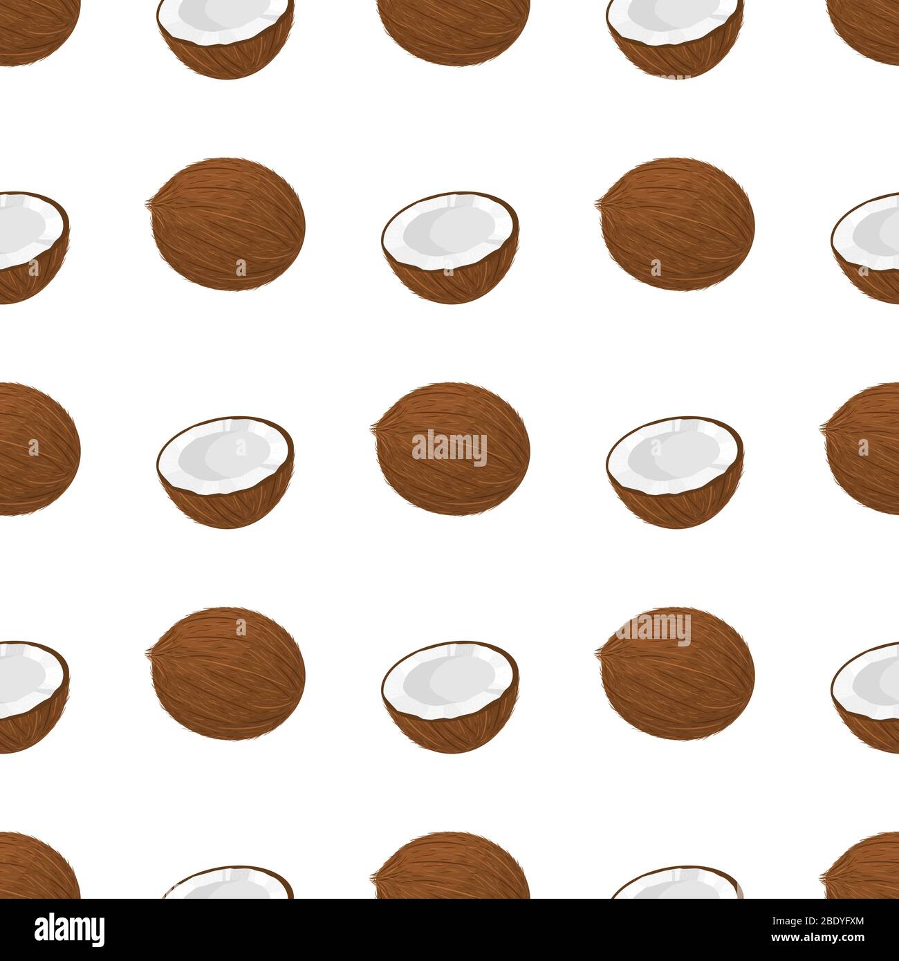 Diseño sin costuras con dibujos animados detallados marrón exótico entero y medio coco. Frutas de verano para un estilo de vida saludable. Fruta orgánica. Ilustración vectorial fo Imagen Vector de stock - Diseño sin costuras con dibujos animados detallados marrón exótico entero y medio coco. Frutas de verano para un estilo de vida saludable. Fruta orgánica. Ilustración vectorial fo Imagen Vector de stock -