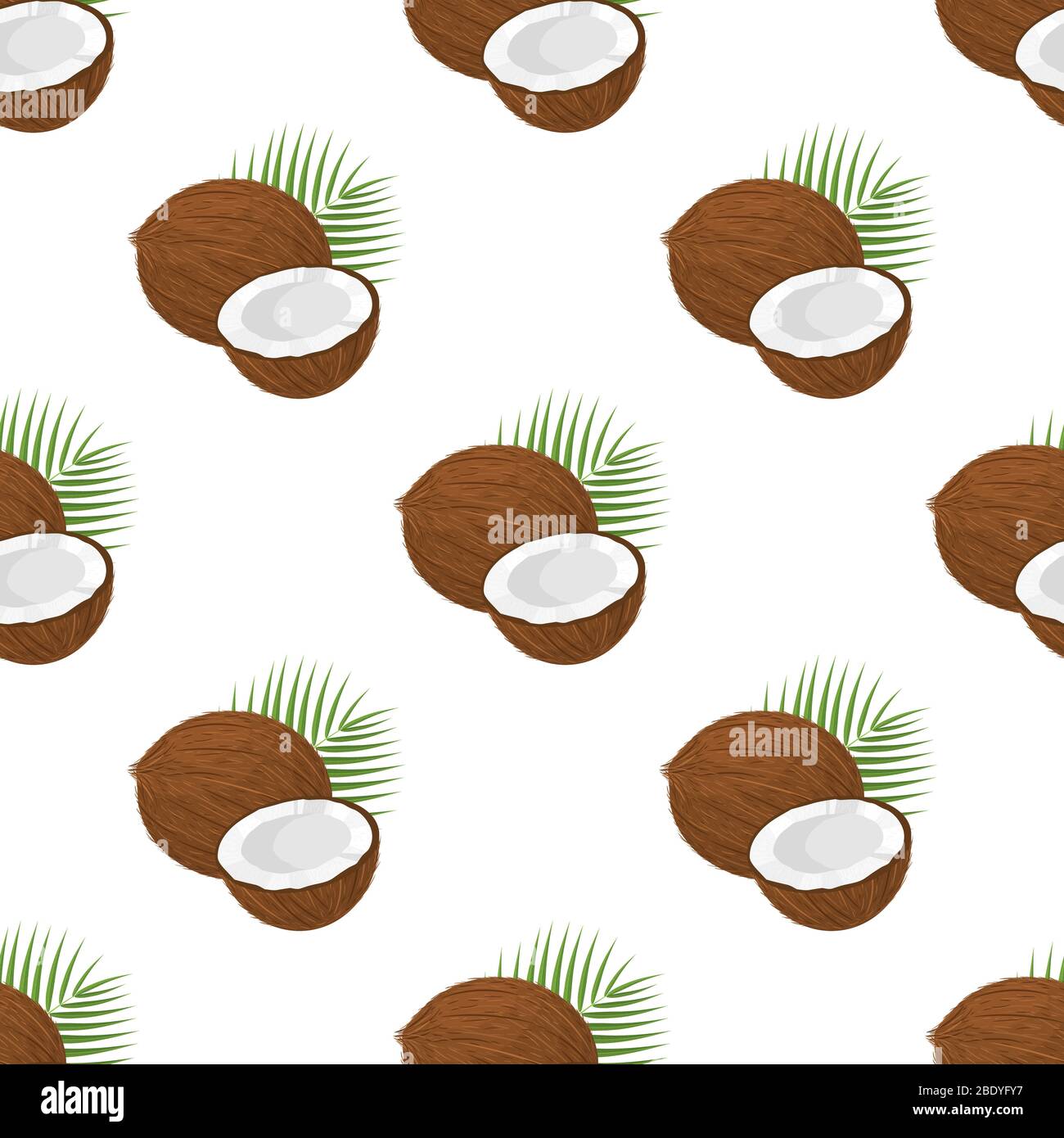 Patrón sin costuras con dibujos animados detallados marrón exótico coco entero, media hoja y verde. Frutas de verano para un estilo de vida saludable. Fruta orgánica. Vector enfermo Imagen Vector de stock - Patrón sin costuras con dibujos animados detallados marrón exótico coco entero, media hoja y verde. Frutas de verano para un estilo de vida saludable. Fruta orgánica. Vector enfermo Imagen Vector de stock -