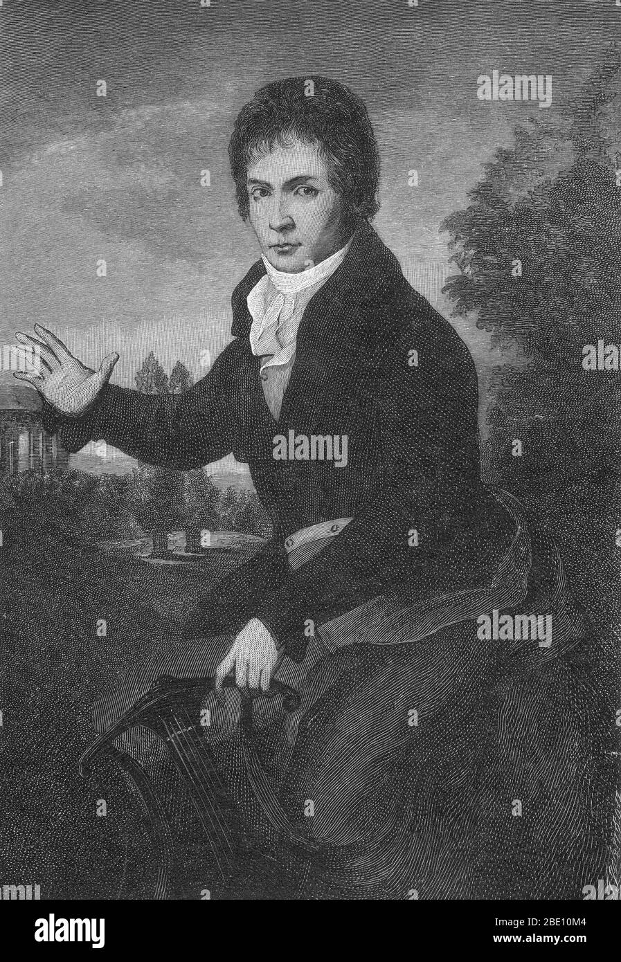 Ludwig van Beethoven (bautizado el 17 de diciembre de 1770 - el 26 de marzo de 1827) fue un compositor y pianista alemán. Figura crucial en la transición entre las épocas clásica y romántica en la música de arte occidental, sigue siendo uno de los más famosos e influyentes de todos los autores. Beethoven nació en Bonn, pero se trasladó a Viena a principios de sus 20 años, estudiando con Joseph Haydn y ganando rápidamente una reputación como pianista virtuoso. Su audición comenzó a deteriorarse a finales de los veinte años, pero continuó componiendo, llevando a cabo y realizando, incluso después de hacerse completamente sordo. En aproximadamente 1800 su audiencia comenzó a disuadir Foto de stock