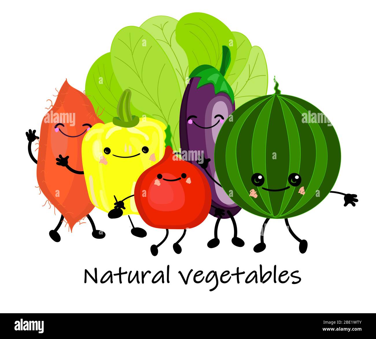 Una divertida colección de personajes de dibujos animados de plantas.  Aislados vegetales vectoriales. Conjunto de varios personajes de verduras  felices. Ilustración vectorial plana activada Imagen Vector de stock - Alamy