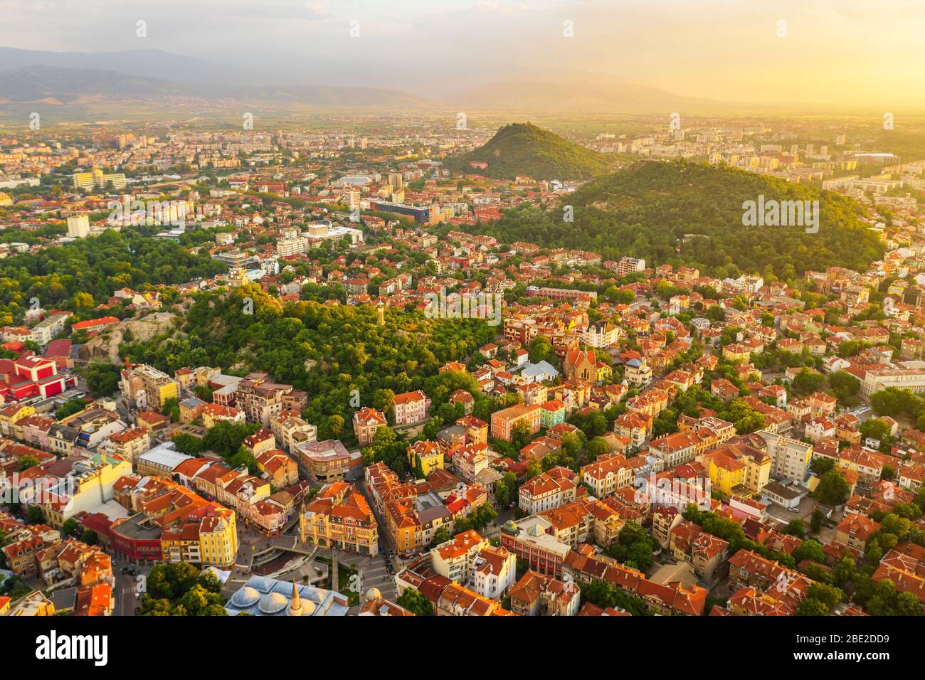 Europa, Bulgaria, vista aérea del centro de la ciudad de Plovdiv Foto de stock
