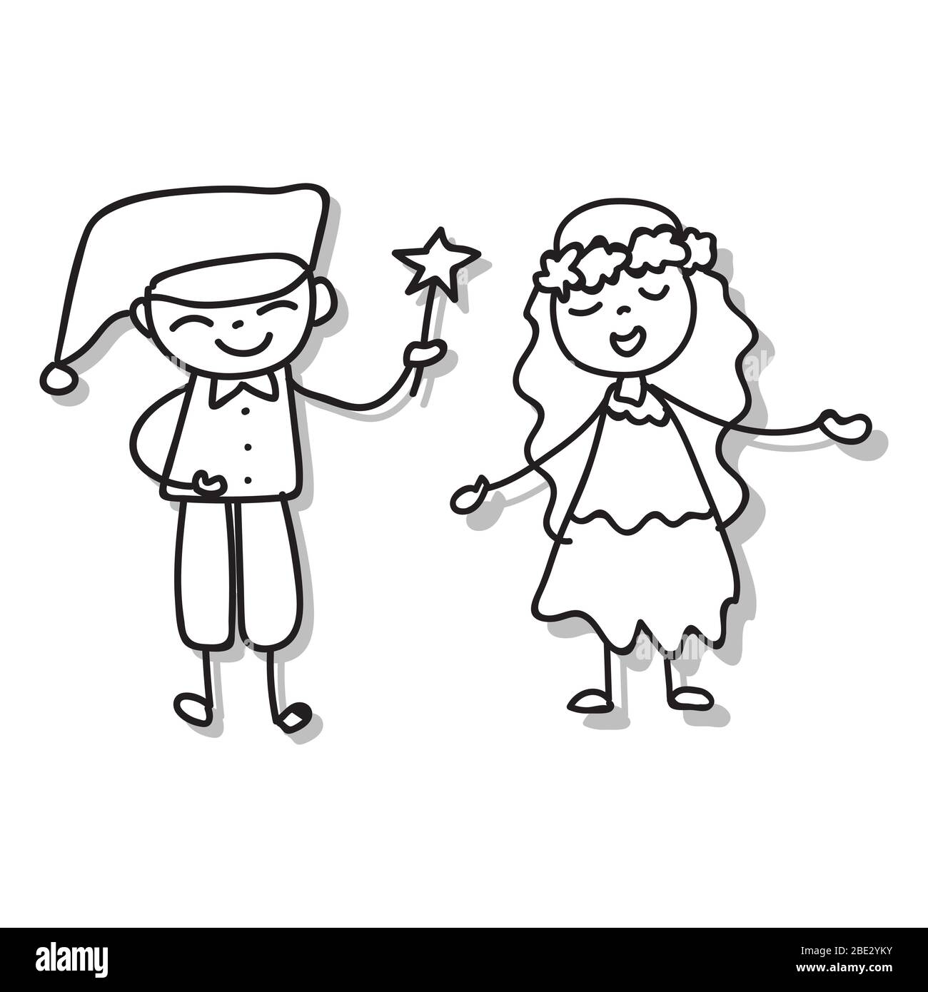 Dibujo de la mano dibujos animados carácter abstracto gente feliz niños  jugando togerther vector ilustración para la decoración gráfica. Niño y  niña cantando y saludando Imagen Vector de stock - Alamy