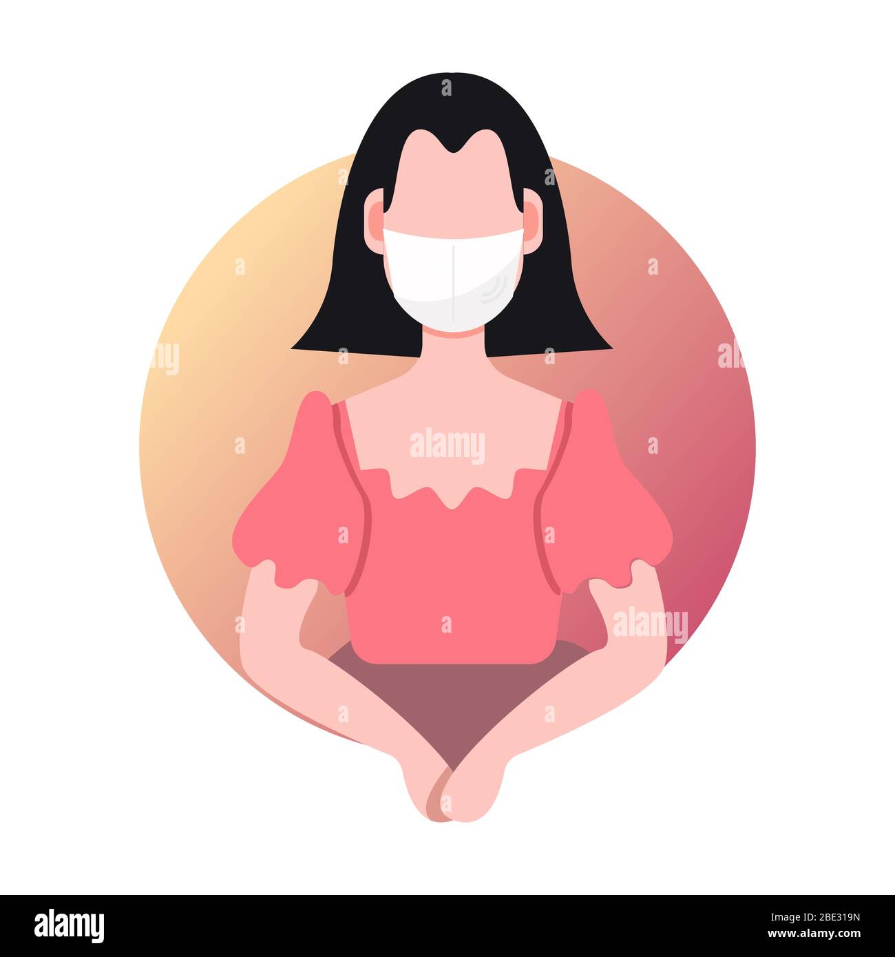 Mujer llevar máscara lucha covid-19. Pandemia de brote de virus de la corona. Carácter plano. Gente abstracta. Salud y medicina. Diseño plano. Ilustración vectorial. Ilustración del Vector