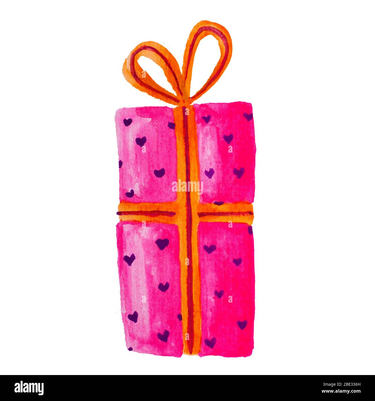 Acuarela pintura dibujo de colorido cumpleaños Navidad presente caja de regalo, aislado Foto de stock