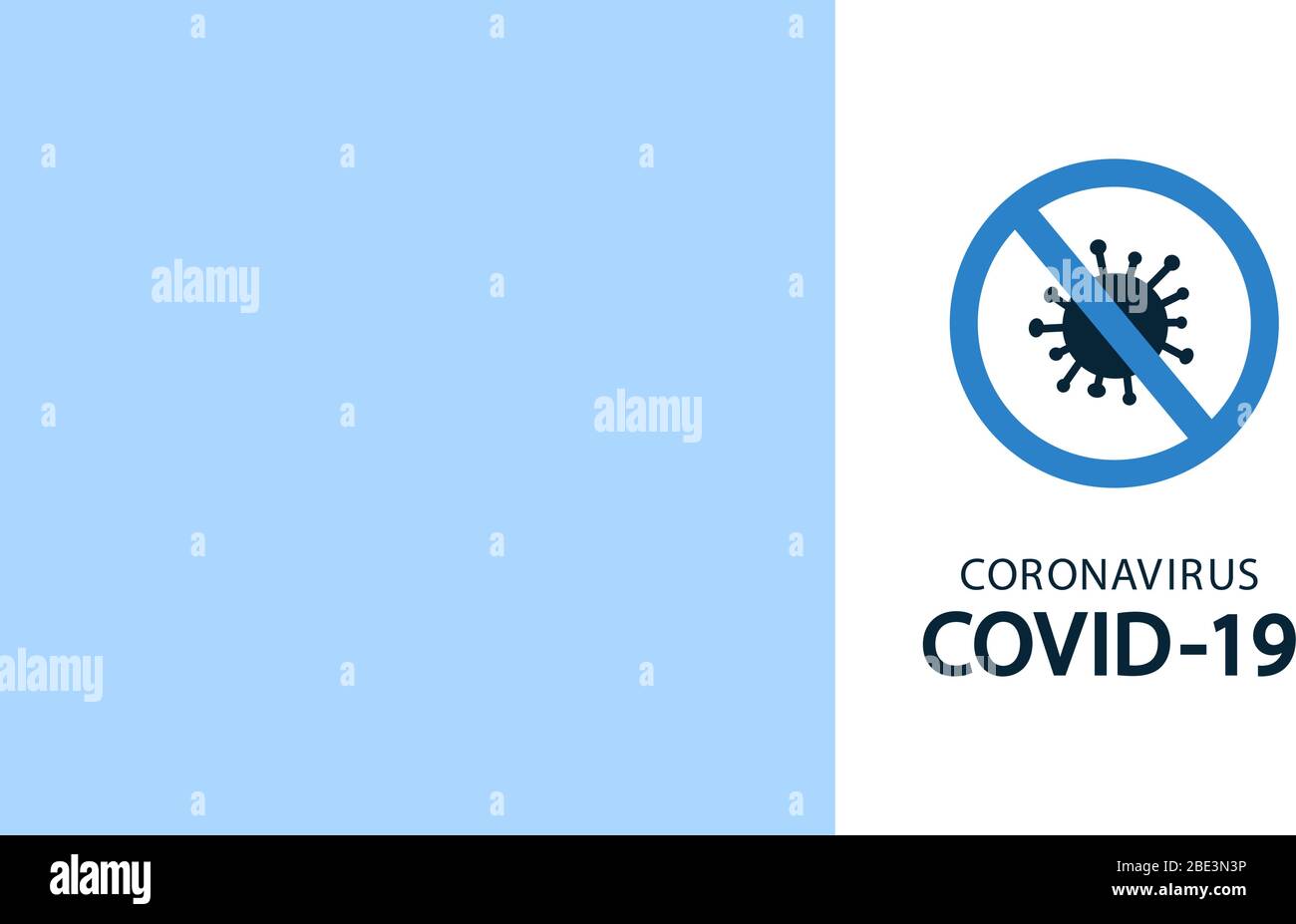 Ilustración vectorial en estilo plano. Stop coronavirus COVID-19 concepto. Prohibir signo. Nueva bacteria. Sin infección, gérmenes. Cartel, banner, folleto Ilustración del Vector