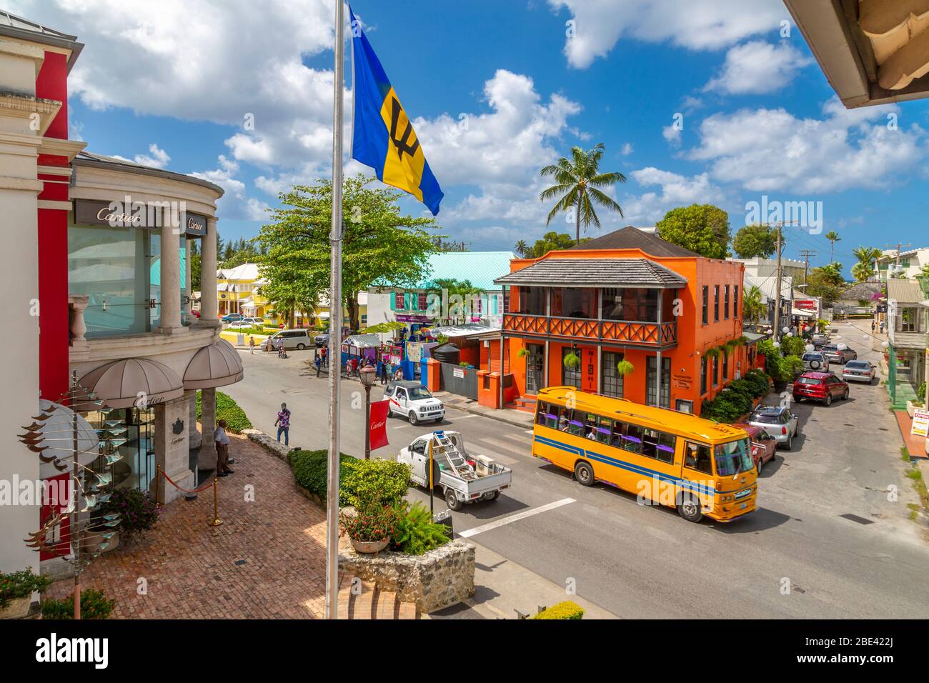 Vista Del Tradicional Autobús Reggae Reggae En Holetown Barbados