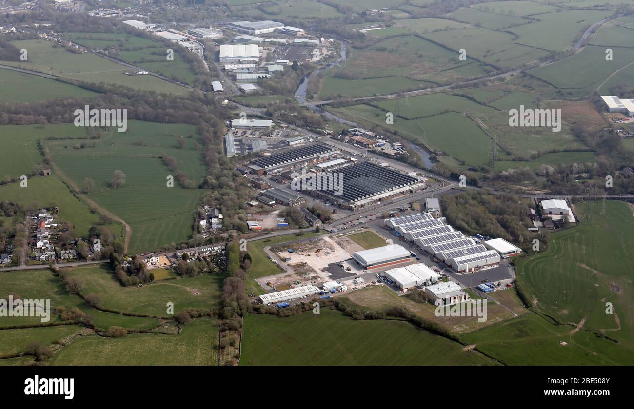 Vista aérea de un polígono industrial en Burnley Foto de stock
