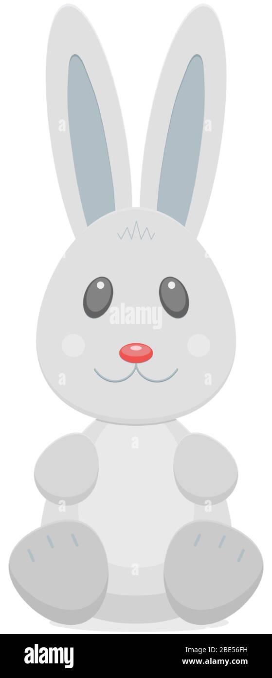 Personaje de conejo pequeño de dibujos animados aislado sobre fondo blanco.  Conejito sentado con orejas en colores grises con nariz roja. Ilustración  vectorial de anime divertido Imagen Vector de stock - Alamy