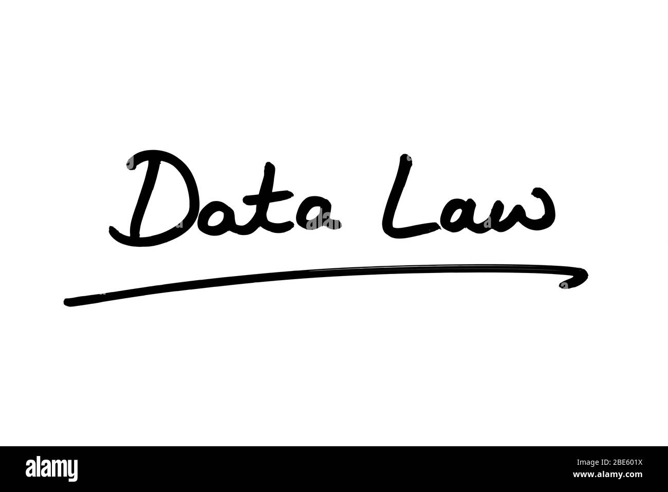 Ley de datos escrita a mano sobre fondo blanco. Foto de stock