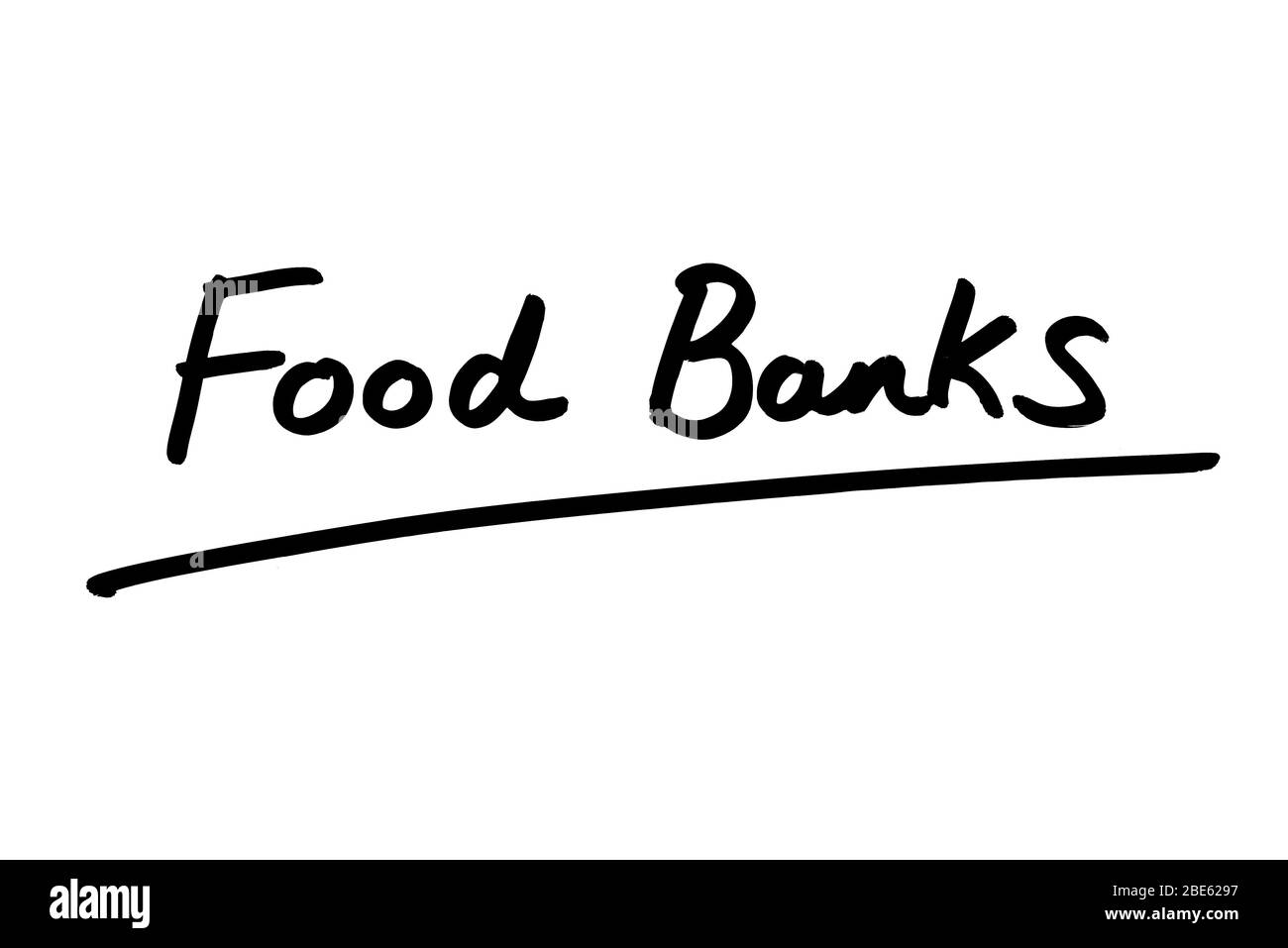 Bancos de alimentos escritos a mano sobre fondo blanco. Foto de stock
