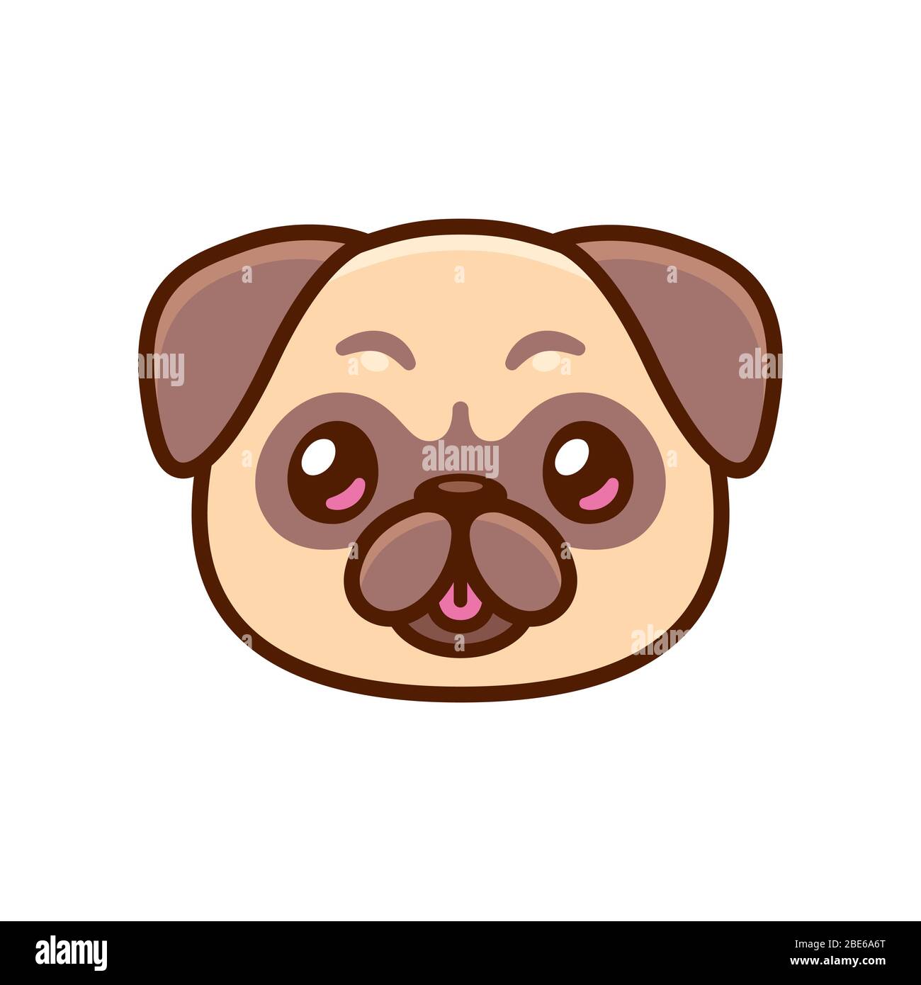 Cara de pug de dibujos animados con lengüeta que sobresale. Dibujo de  retrato de perro kawaii, ilustración de imágenes prediseñadas vectoriales  Imagen Vector de stock - Alamy