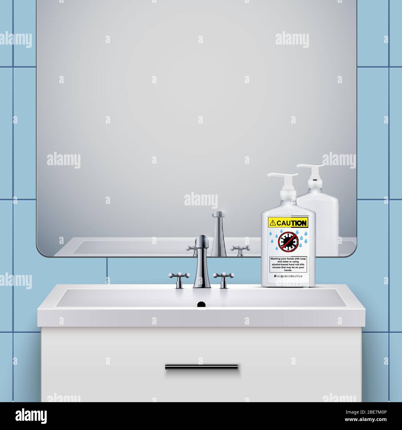 Armario de lavabo con jabón para botella de higienizador Ilustración del Vector