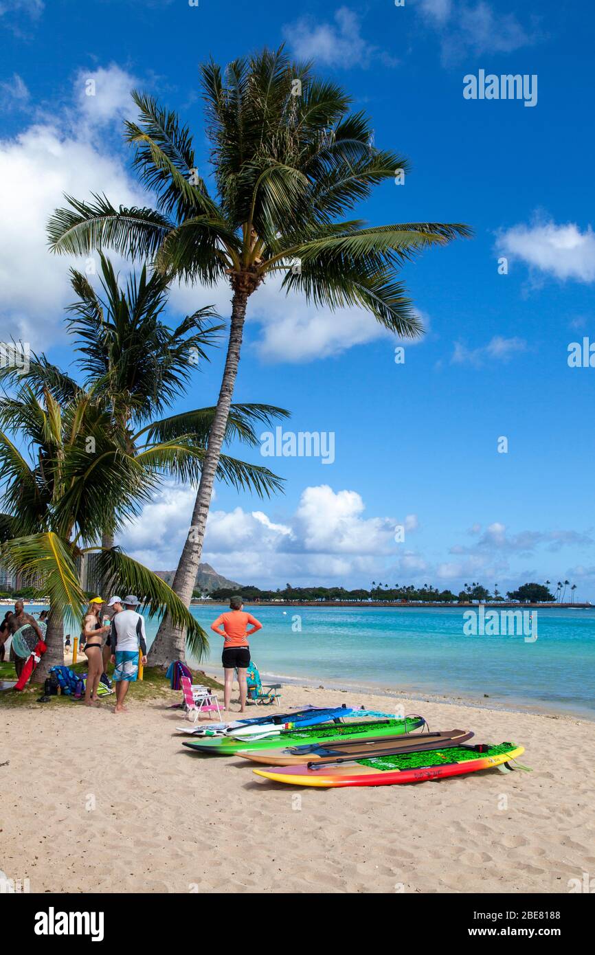 Hawaii, EE.UU. Oahu: Ala Moana Beach Park, Honolulu. Foto de stock